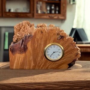 Midcentury Modern Charles Elkan Studio Craft Birds Eye Maple Burl Clock